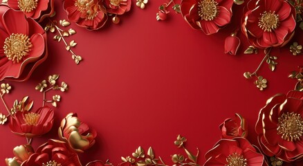 red and gold floral frame on the wall