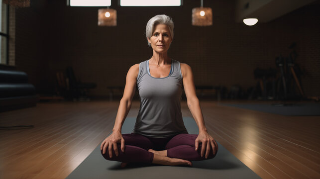 Active senior woman meditating 