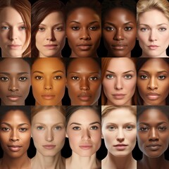 Obraz premium Model management. A series of portraits representing variety and richness of human race. Gene. Women of different skin color. Casting. Beauty of diversity. Collage of phenotypes, ethnicities. Genetics