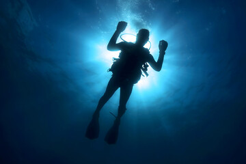 Fototapeta na wymiar divers in the blue sea