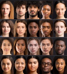 Model management. A series of portraits representing variety and richness of human race. Gene. People of different skin color.Casting. Beauty of diversity. Collage of phenotypes, ethnicities. Genetics