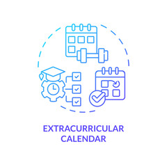 2D gradient extracurricular calendar icon, creative isolated vector, thin line illustration representing extracurricular activities.