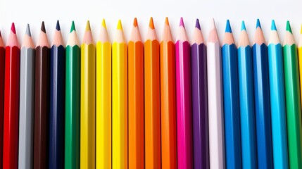 Assorted colored pencils with white outer layer arranged on a clean white background