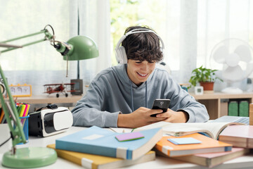 Student connecting with his smartphone