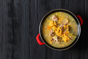 split pea and lentil soup with pork on bones