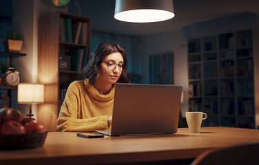 Young woman connecting with her laptop