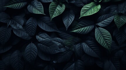 Fototapeta premium Abstract black tropical leaves texture for dark nature background with copy space.