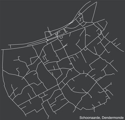 Detailed hand-drawn navigational urban street roads map of the SCHOONAARDE COMMUNITY of the Belgian municipality of DENDERMONDE, Belgium with vivid road lines and name tag on solid background
