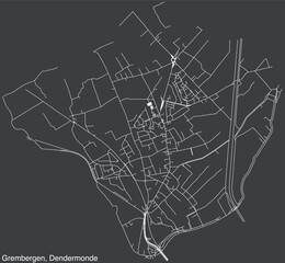 Detailed hand-drawn navigational urban street roads map of the GREMBERGEN COMMUNITY of the Belgian municipality of DENDERMONDE, Belgium with vivid road lines and name tag on solid background
