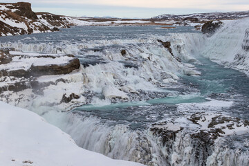 Gullfoss waterfall in Iceland in winter conditions