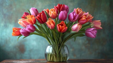 Symphony of Petals: Tulips on a Rustic Table