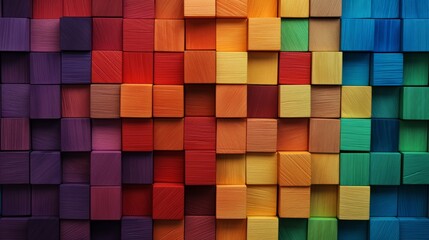 Vibrant spectrum of multicolored wooden blocks - creative and diverse background - obrazy, fototapety, plakaty