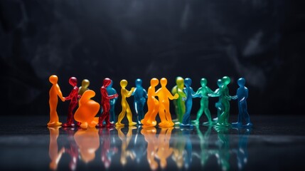 Vibrant diversity and inclusion concept: colorful figurines on a dark surface

