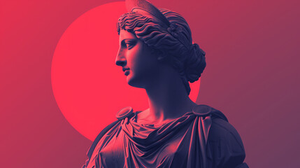 Ancient Greek Roman statue of goddess Athena god of wisdom.