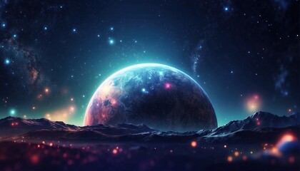 Fantasy planet, night sky on background