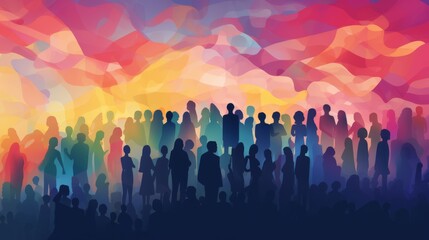 Inclusive society: stylized illustration of diverse crowd emphasizing individual differences and...
