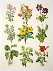 Antique Plant Illustrations: Vintage Landscape Wall Decor - Unique Digital Image