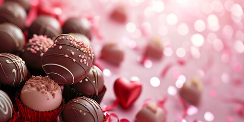 Cute Valentine chocolate background, isolated. Generative AI - obrazy, fototapety, plakaty