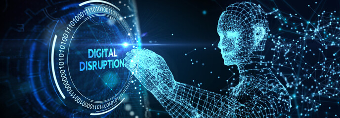 Digital disruption transformation innovation technology business internet concept. 3d illustration - obrazy, fototapety, plakaty