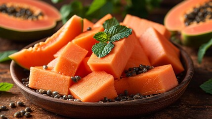 Indulge in the natural sweetness and richness of ripe papaya pieces, complemented by the presence of its wholesome seeds.