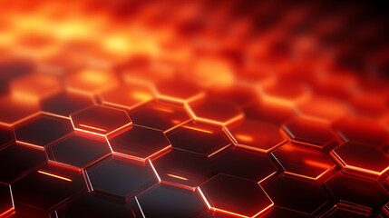 Abstract background with black glowing honeycomb hexagons and fiery orange backlight