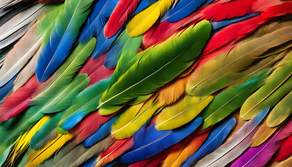 Multi colored and colorful closeup parrot feather
