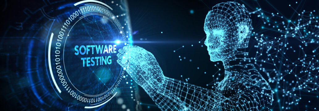 Inscription SOFTWARE TESTING on the virtual display. Business, modern technology, internet and networking concept. 3d illustration