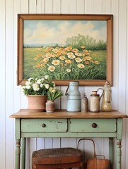 Authentic Rural Home Decors: Vintage Cottage Art Painting for a Charming Field Vibe