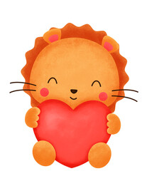 
Cute Lion Hugging A Heart
Watercolor
