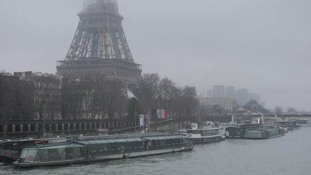 Eiffel Tower on cloudy and rainy day