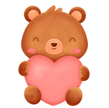 
Cute Bear Hugging A Heart
Watercolor
