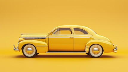 RETRO vintage yellow car model, luxury transport in chic style on a gradient yellow background
