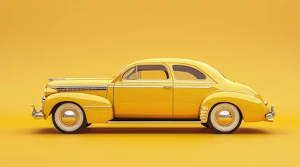 Deurstickers RETRO vintage yellow car model, luxury transport in chic style on a gradient yellow background © Eugenia