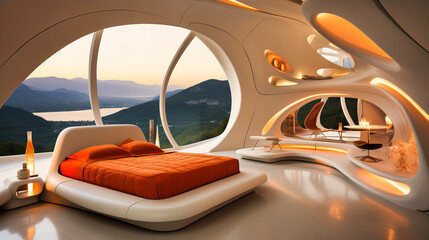 Futuristic Interior Design with Minimalist Elements and City View