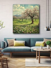 Blossoming Springtime Orchards: Vintage Print Canvas Wall Art