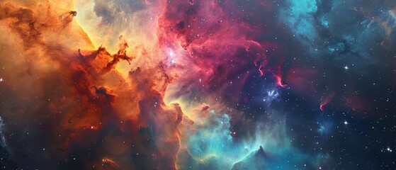 Fototapeta na wymiar Panorama colorful background with nebula galaxy space. Generative AI