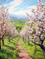 Blossoming Springtime Orchards: Field Painting Celebrating Nature's Nuances