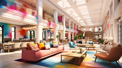 Luxurious Hotel Lobby Interior with Stylish Furniture and Elegant Decor