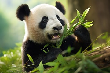 Obraz premium A panda chewing on bamboo
