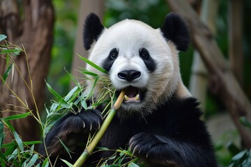 Obraz premium A panda chewing on bamboo