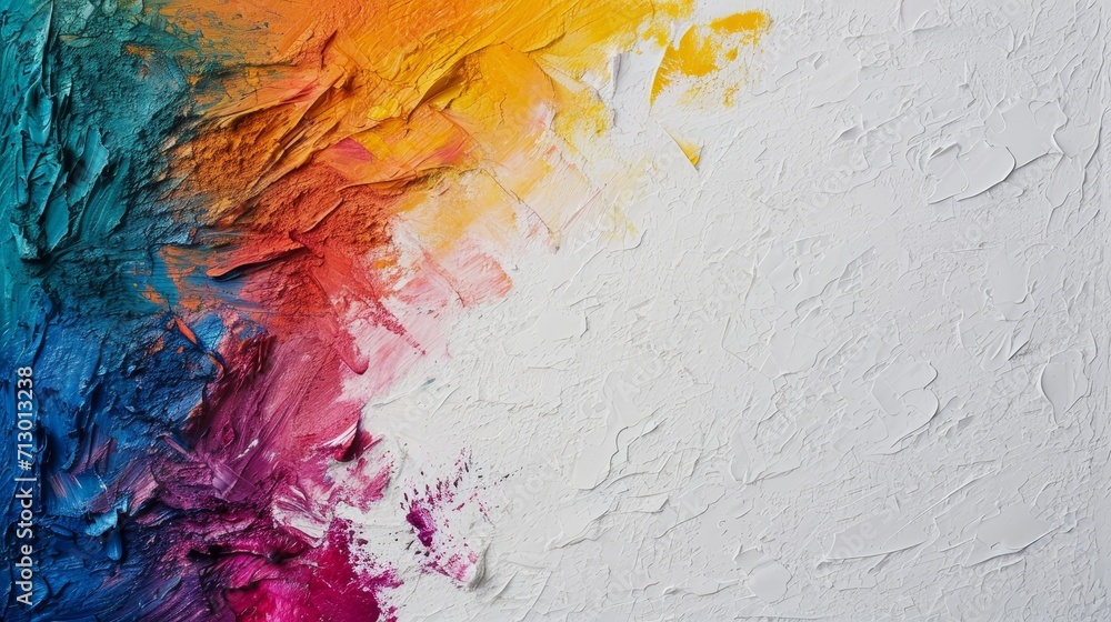 Poster white canvas where colors are going out of the border. abstract splashes of paint on white backgroun