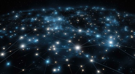 Naklejka na ściany i meble A dazzling cosmic web of interconnected lights illuminates the dark expanse of space. Generative AI.
