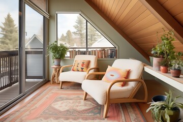 aframe cabin, balcony with reading nook