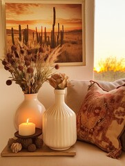Boho Desert Sunset Imagery: Warm Tones Art Print for Cottage Decor