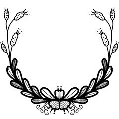 Black and White floral frame with flowers and leaves