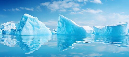 Melting arctic ice sheets from global warming, climate change, and greenhouse gas impact on ecology.