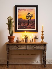 Boho Desert Sunset Imagery: Vintage Desert Nightfall Wall Art Print