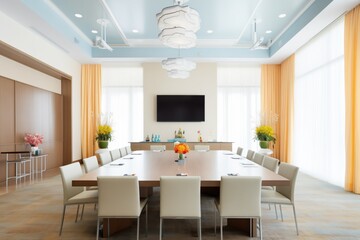 Fototapeta premium conference room with twotiered table arrangement for large meetings