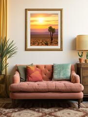 Boho Desert Sunset: Vintage Art Print with Golden Horizon � Wall Art Image