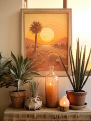 Sunset Serenade: Vintage Boho Desert Landscape - Sand and Sun Art